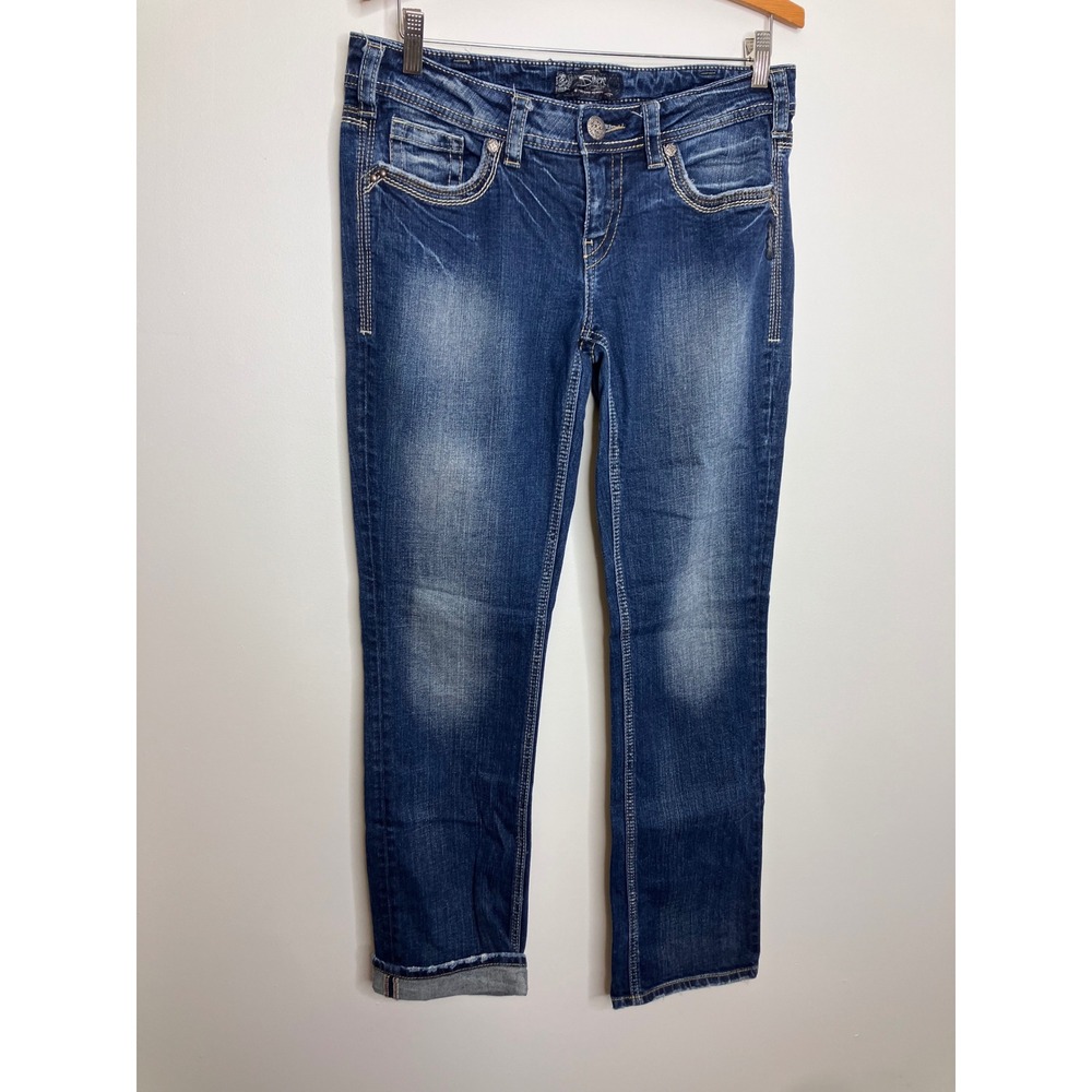 Silver Jeans Aiko Straight Leg Womens 29 Dark Wash Good Stretch Denim Distressed